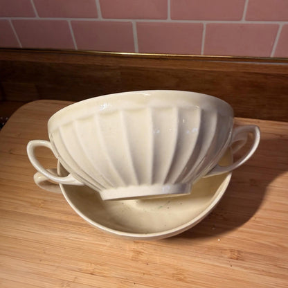Crown Ducal Ribbed Soup Bowl Pair Art Deco Antique Cream early english rare