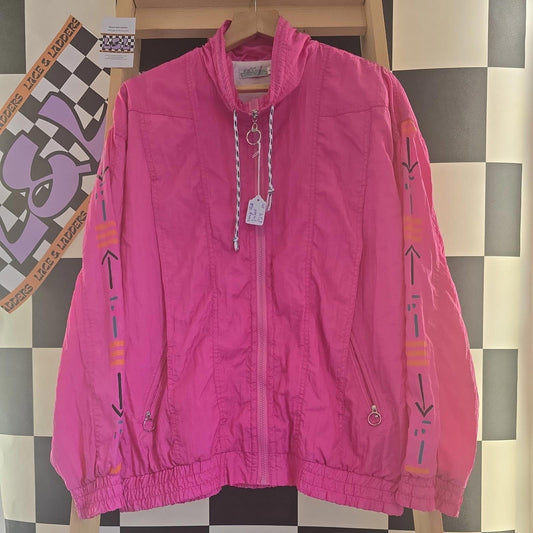 Lucy Women's Size XL Lightweight Jacket Hooded Deep Pink Ruffled Trim Full Zip