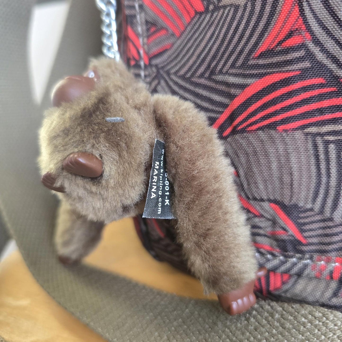 Kipling Bag with Monkey Charm Complete Set and Purse  Brown  and Coral Pattern