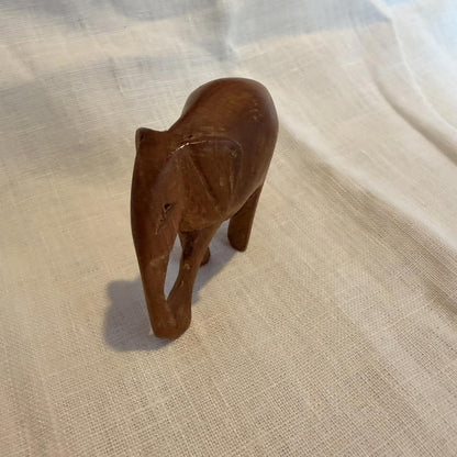 Vintage Hand Carved Wooden Elephant with Trunk mcm ornament