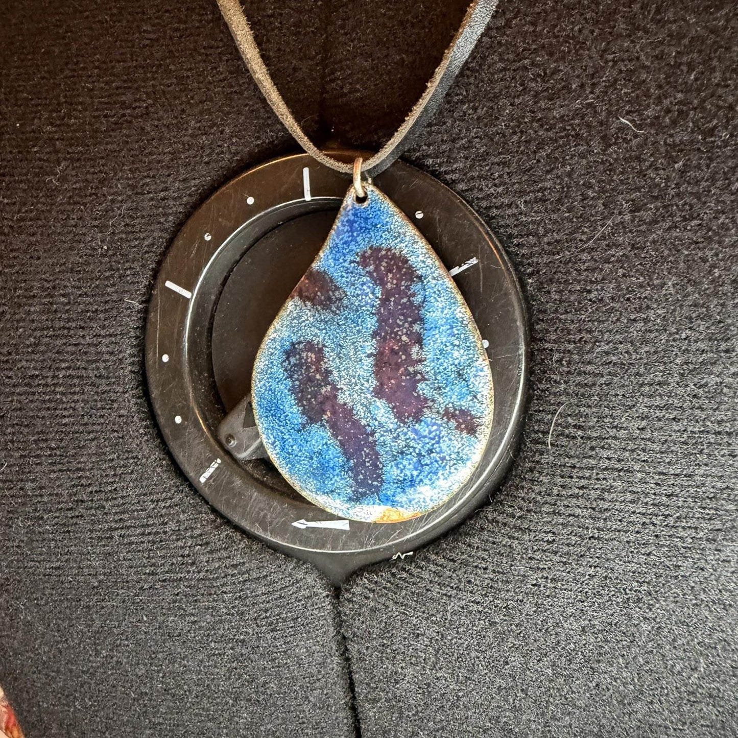 Vintage Costume Jewellery Necklace Metal leather Design copper painted pendant
