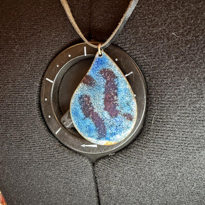 Vintage Costume Jewellery Necklace Metal leather Design copper painted pendant