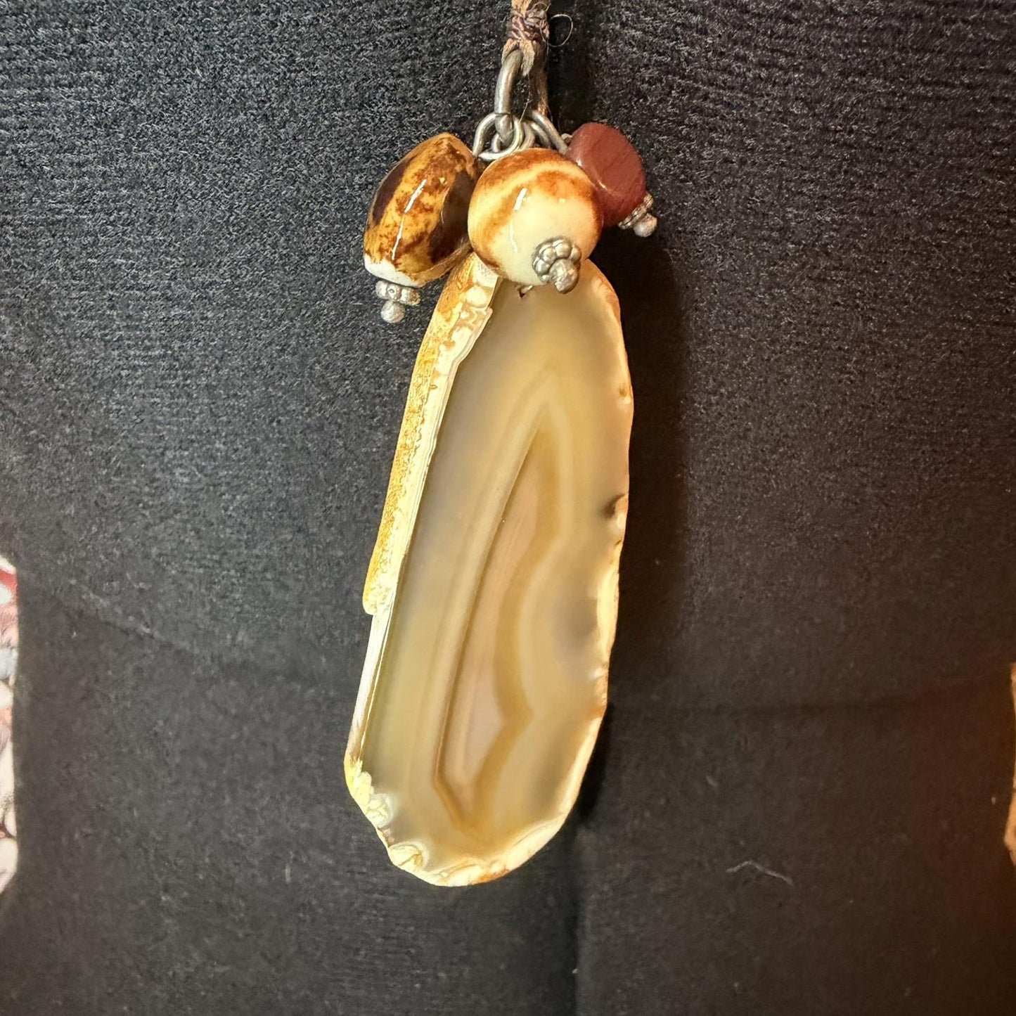 pendant necklace on leather  string 90s y2k style crystal slice