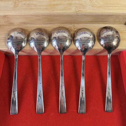 5Silver Plated Soup Spoons Incredibly Detailed Pattern Antique Cutlery Vintage