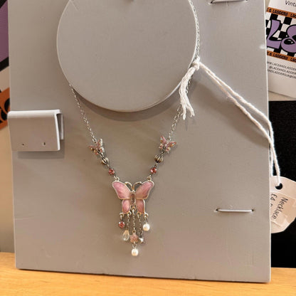 Beautiful Vintage Enamel Butterfly Necklace & Earring Set Gift Boxed