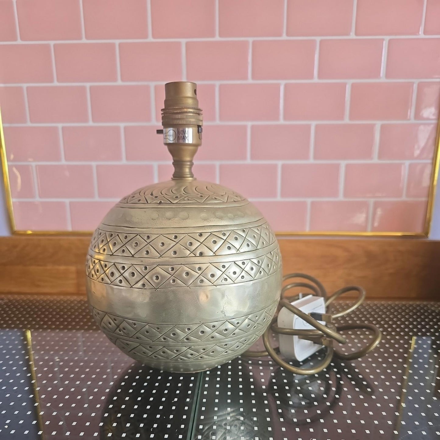 Vintage Sphere Lamp Brass Silver Table Light Mid Century 1970s (26cm)
