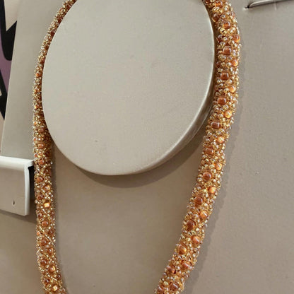 Handmade Vintage Bronze Colour Autumn Necklace Beaded Costume Jewellery