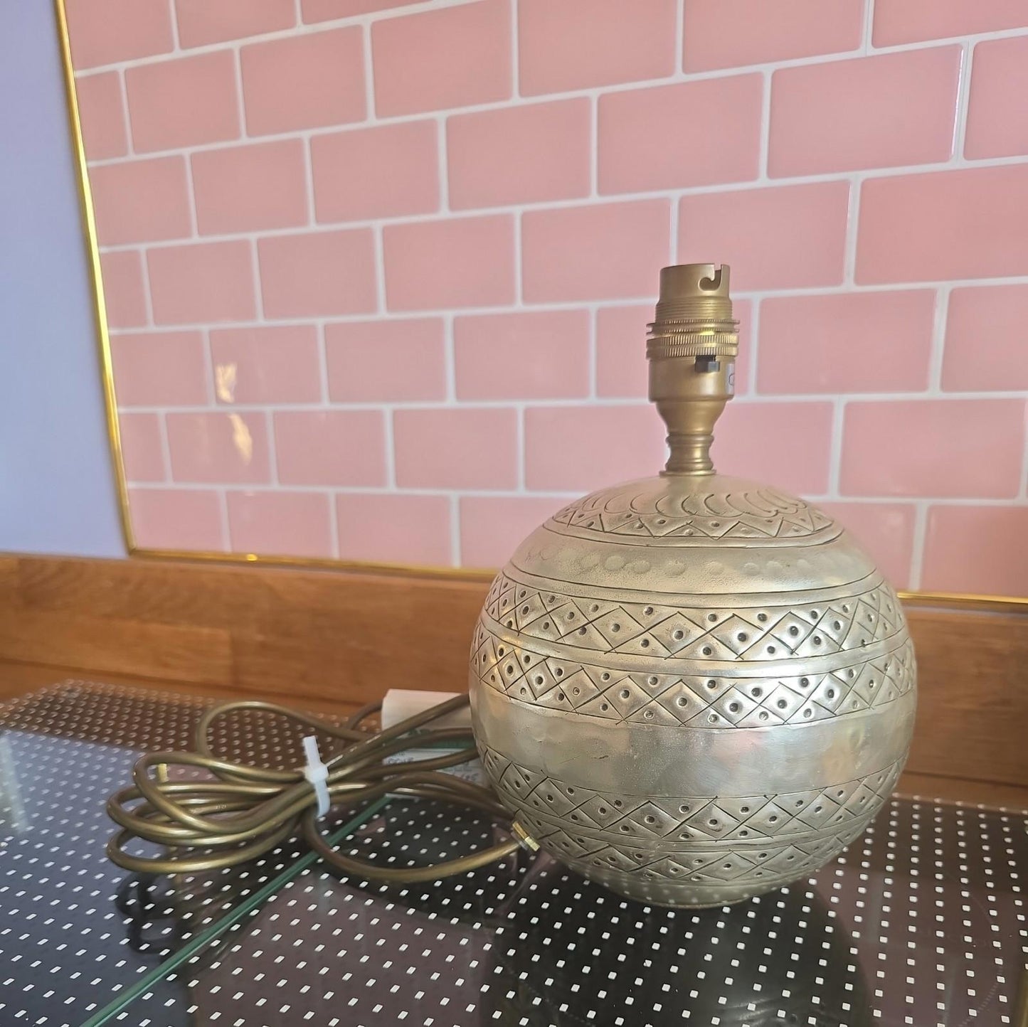 Vintage Sphere Lamp Brass Silver Table Light Mid Century 1970s (26cm)