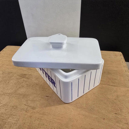 RARE Vintage Hornsea Blue Striped Butter Dish with Lid Retro Kitchenalia