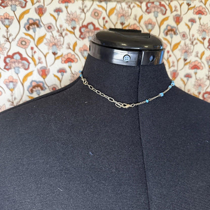 Vintage Costume Jewellery Necklace Metal Chain Design blue turquoise pendant