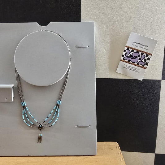 Vintage Southwestern Bear Claw Turquoise and Silver Sterling 925 Necklace