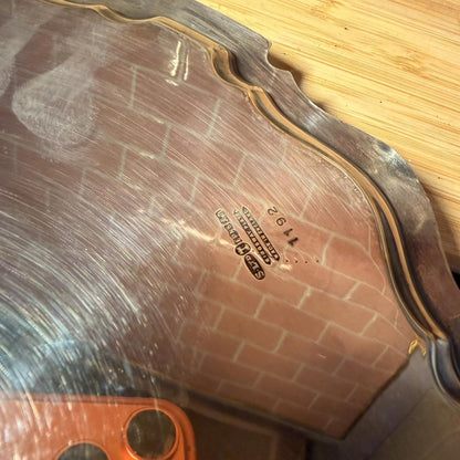 VINTAGE EPNS SILVER PLATED ENGRAVED SERVING TRAY ORNATE SCALLOPED EDGE claw foot