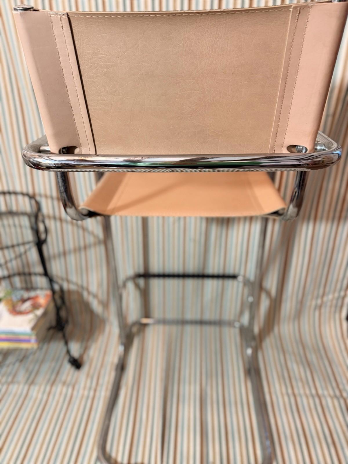 Vintage Tubular Chrome Leather Bar Stool Mart Stam Bauhaus Style, Italian MCM