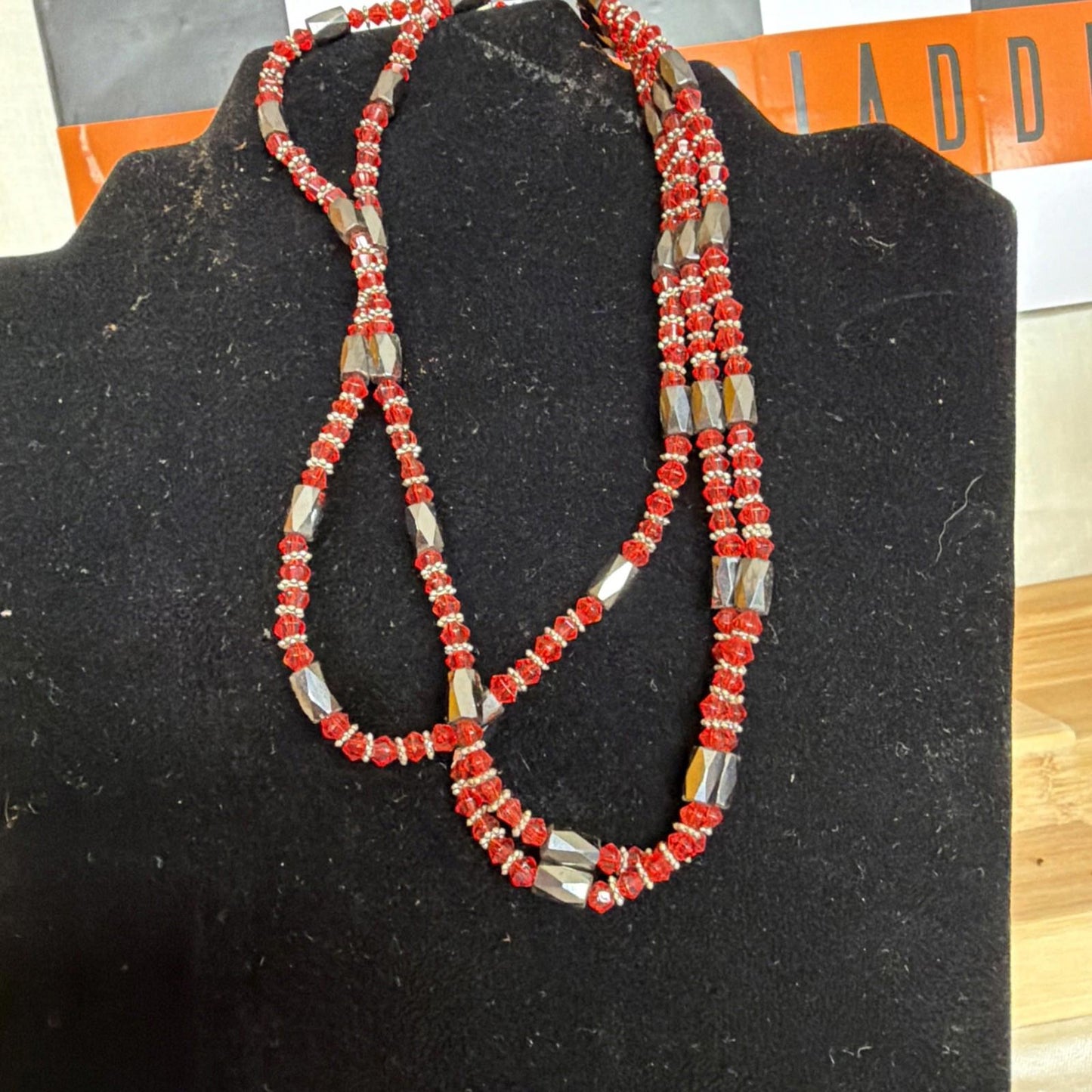Long Magnetic Hematite & Pink Cats Eye Beaded Necklace Wrap Bracelet