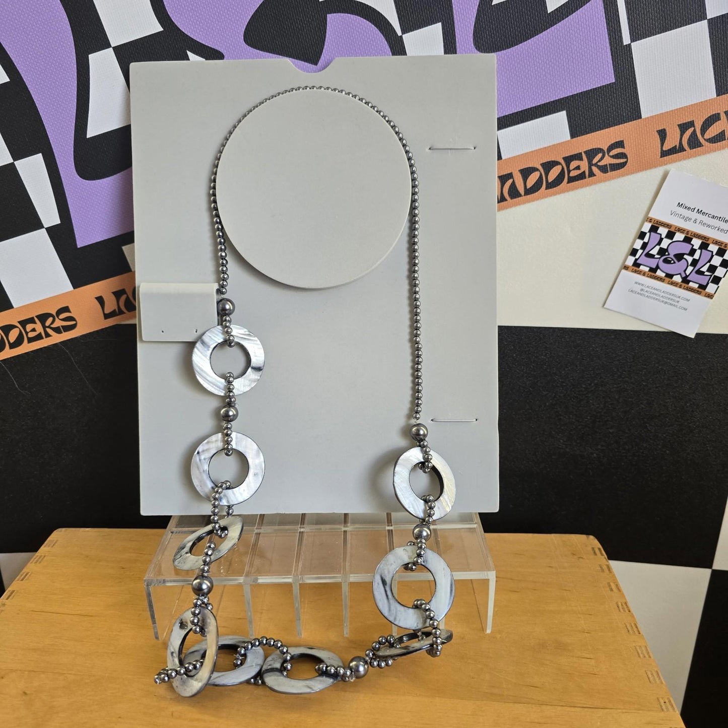 Vintage Silver Effect Statement Necklace Costume Jewellery Long