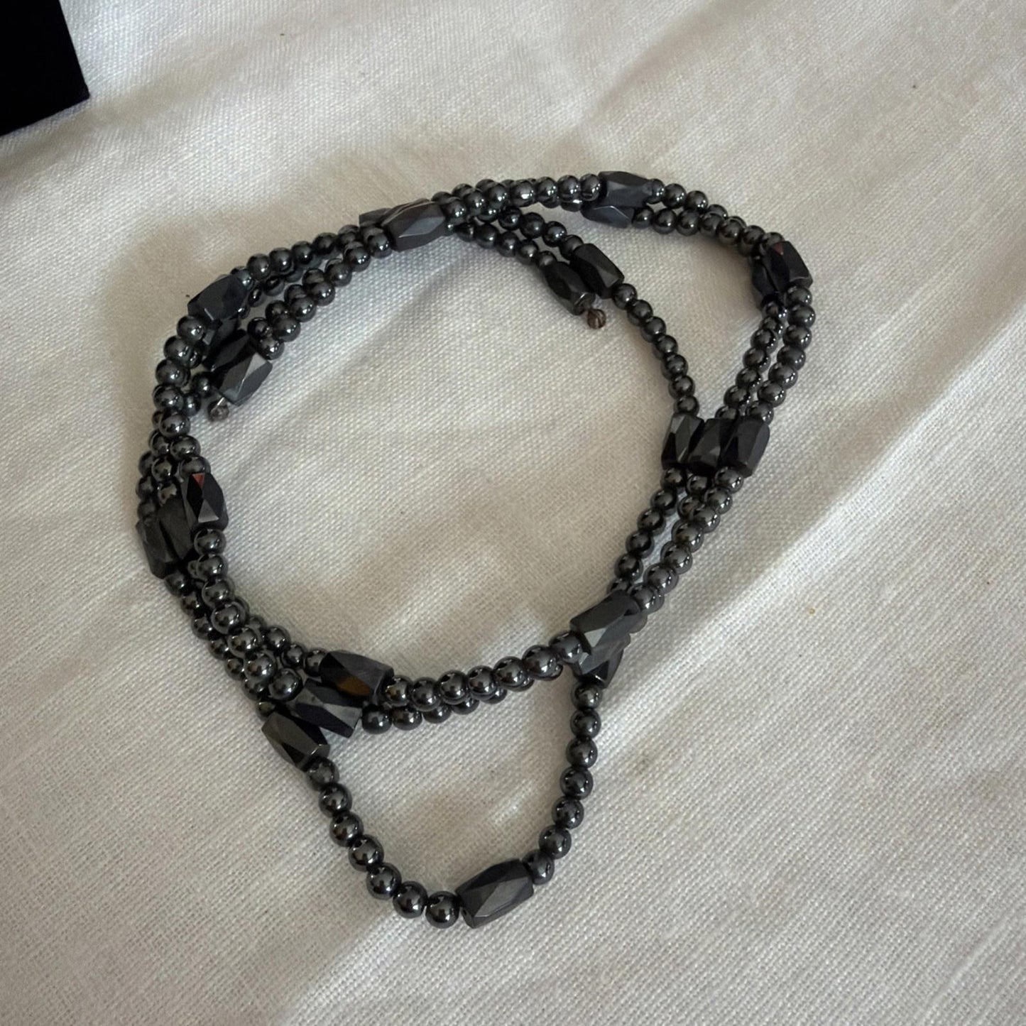 Long Magnetic Hematite & Pink Cats Eye Beaded Necklace Wrap Bracelet