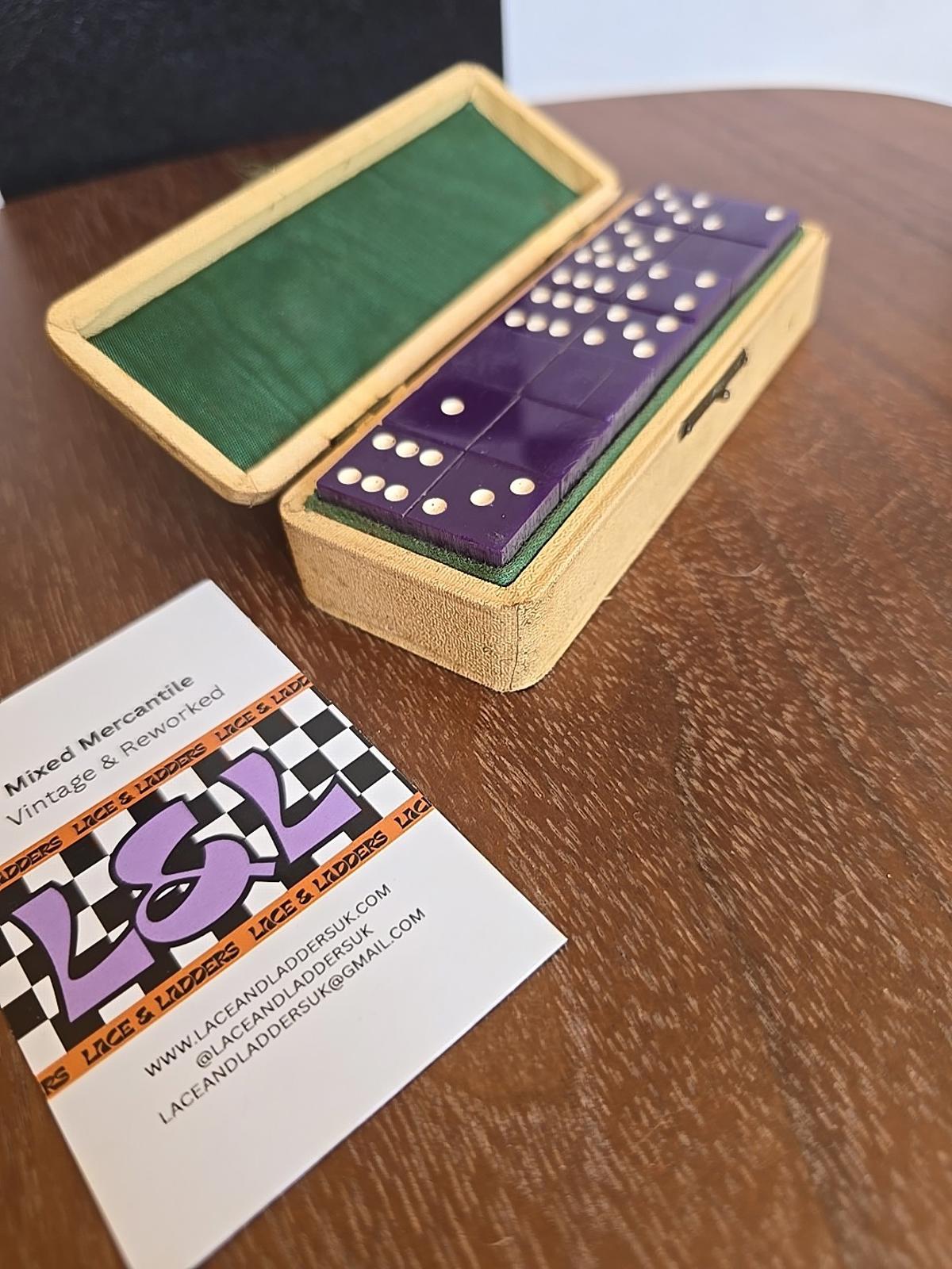 Vintage Dominoes Set in Faux Leather Mini Briefcase Classic Family