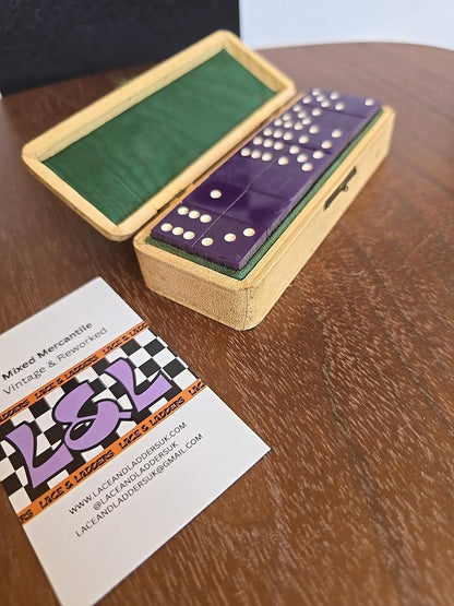 Vintage Dominoes Set in Faux Leather Mini Briefcase Classic Family