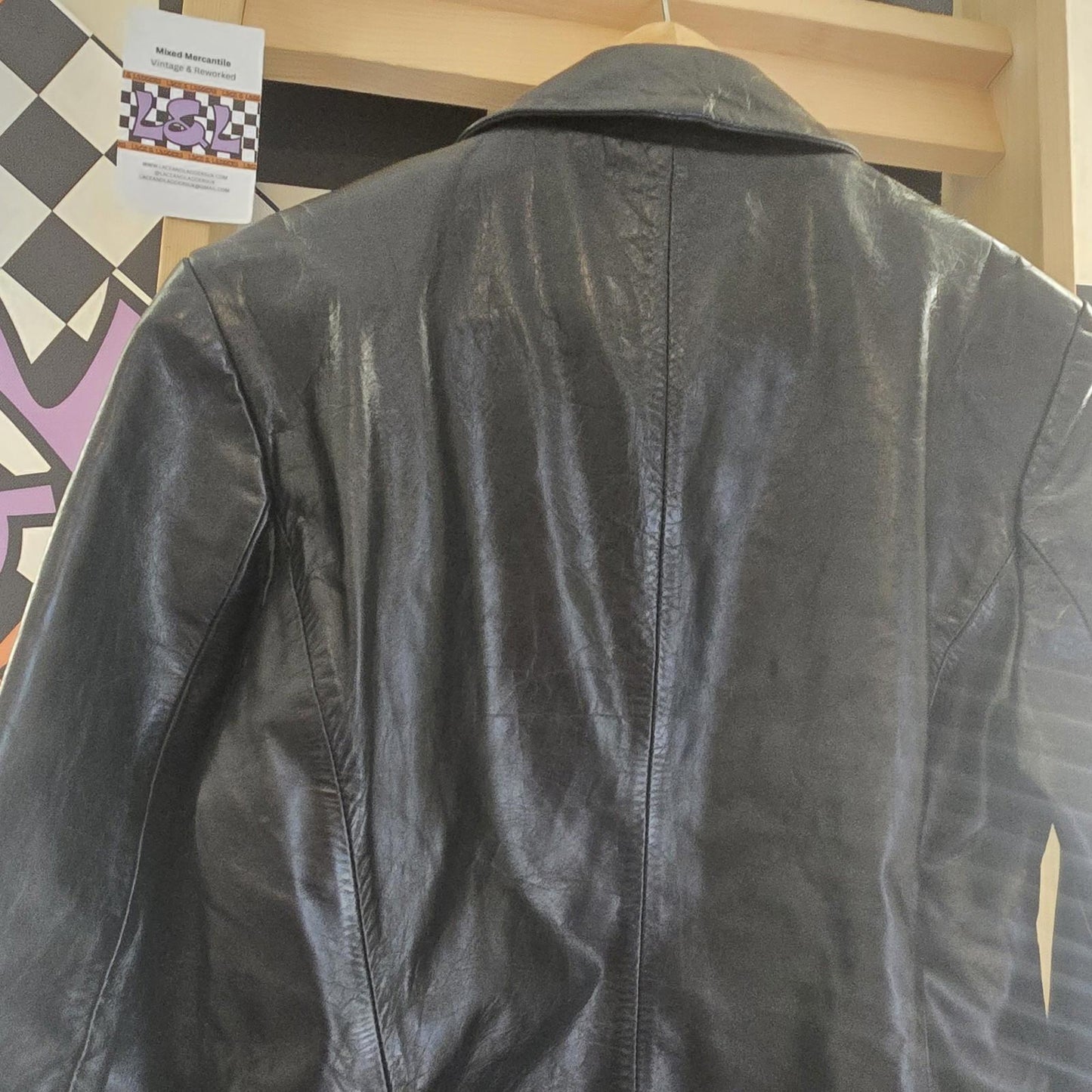River Island Vintage 1990's Black Leather Jacket Blazer UK 12 Used Condition