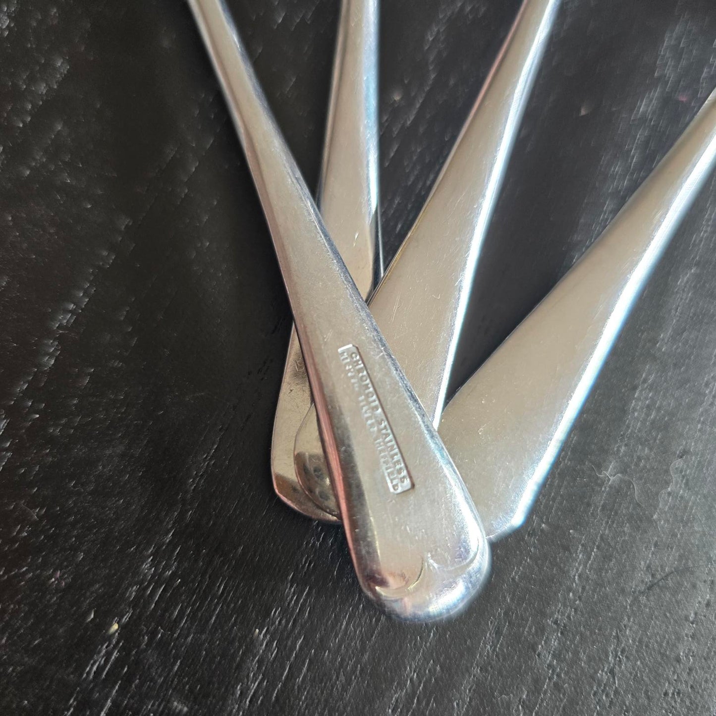 Set of 4 Vintage International Silver CHROME PLATED SOUP Stainless Steel Spoons