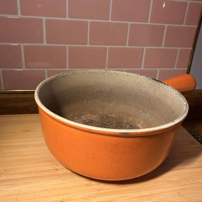 Cast Iron Enamel Antique Saucepan Vintage Kitchenalia Country Kitchen orange
