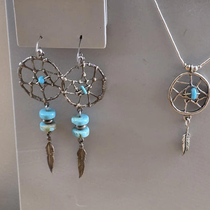 Dream Catcher Sterling Silver Turquoise 18" American Chain Necklace Vintage