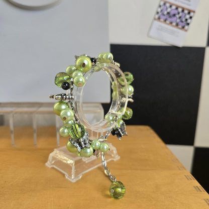 Vintage Green Y2k Multi Charm Bracelet Costume Jewellery Silver Tone