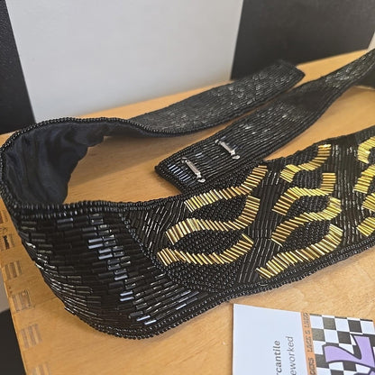 1980s Hand Made Beaded Belt Waist Belt 91cm Long Vintage Black & Gold