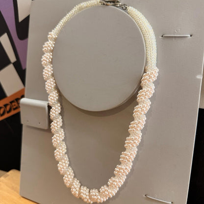 Pink And Pearl Twist Handmade Vintage Necklace Beaded