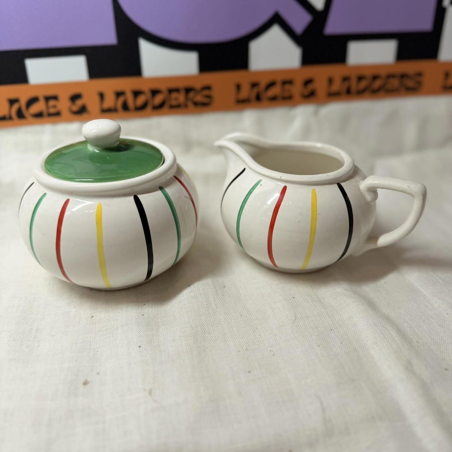 rare Longchamp, France, hand painted, sugar bowl and milk jug in faience. mcm