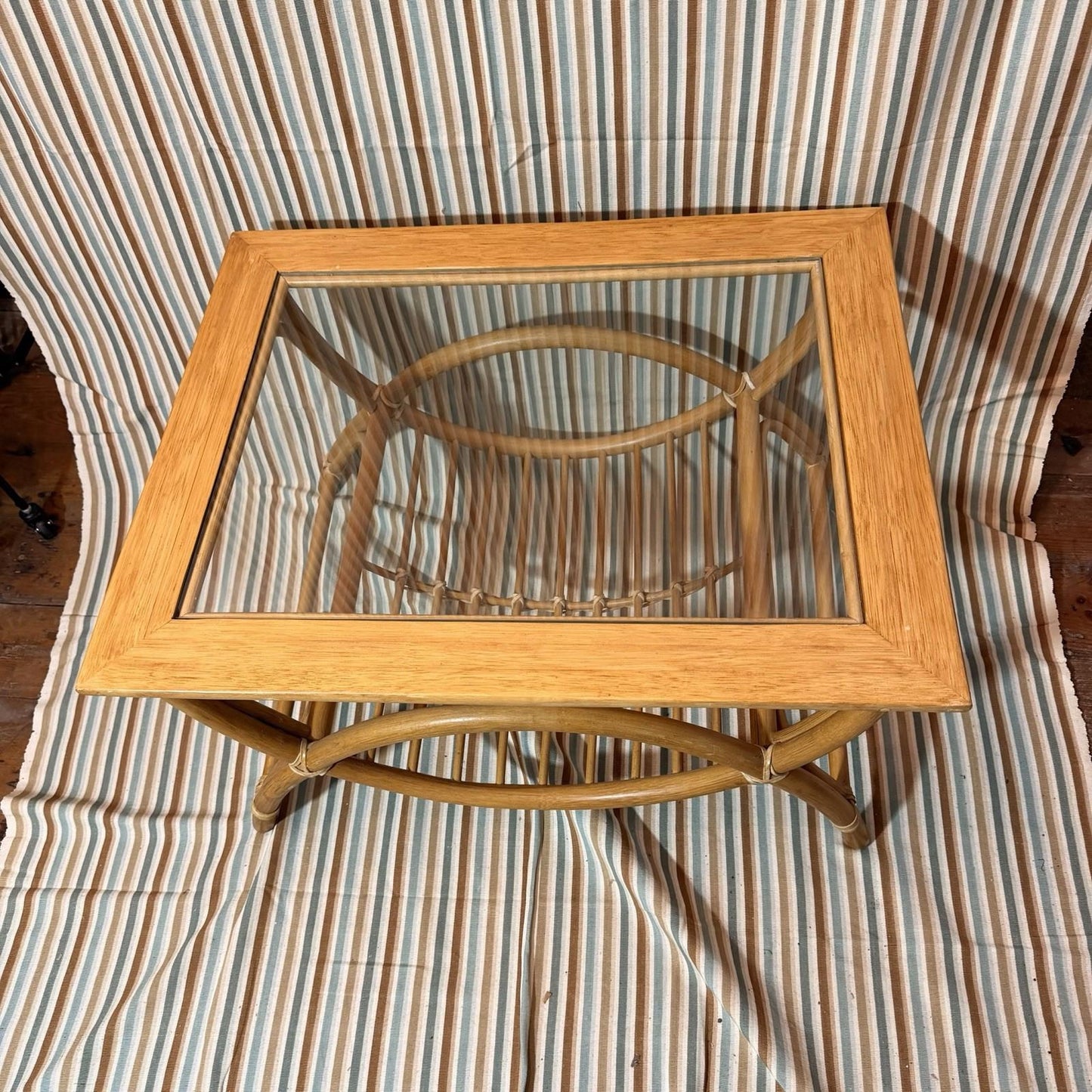MCM Vintage Bamboo Coffee Table with Square Top and Glass 70s Retro Design