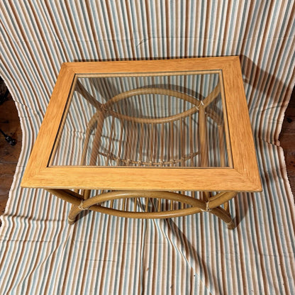 MCM Vintage Bamboo Coffee Table with Square Top and Glass 70s Retro Design
