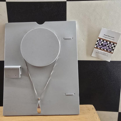 Vintage Silver Curve Teardrop Pendant Necklace Plain 925