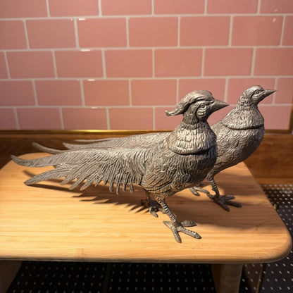 Vintage Alpaca Silver plated Italy Pair of Pheasants 13.3" & 12.5" Art Figurine