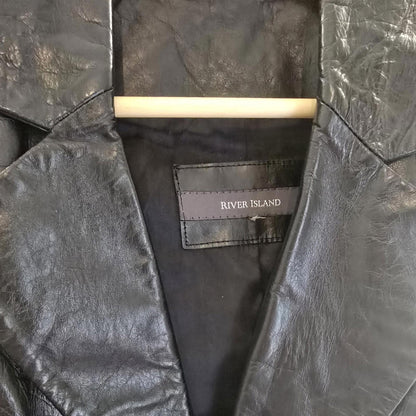 River Island Vintage 1990's Black Leather Jacket Blazer UK 12 Used Condition