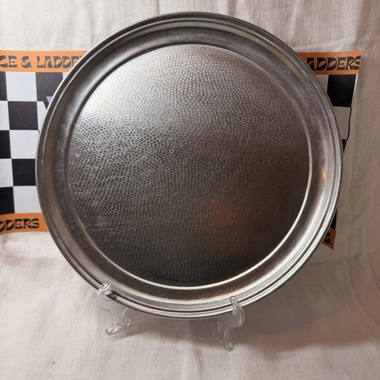 XL Vintage Chrome Hammered Tray MCM Retro Serving Tray Silver Tone round
