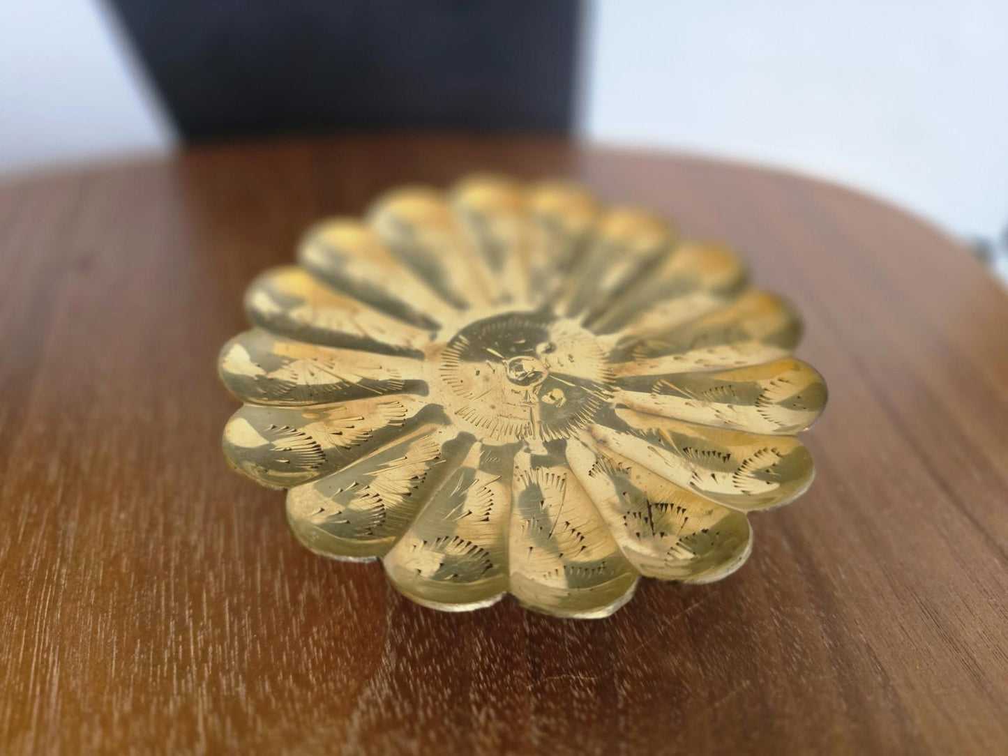 Vintage Brass Pedestal, Fluted, Scalloped Trinket Dish, India