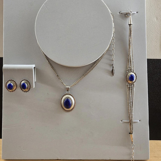 Antique Art Deco S Silver Earrings Necklace Bracelet Set Blue Lapis Lazuli Stone