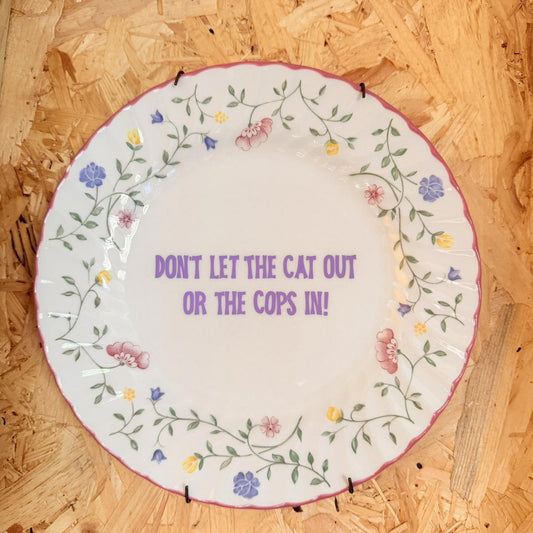 Vintage Plates With Slogan On ‘Cats’, Handmade Unique UK Novelty