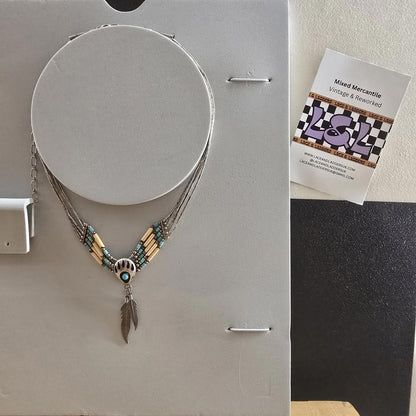 Vintage Carolyn Pollack Southwestern Liquid Silver Stone Claw Feather Necklace