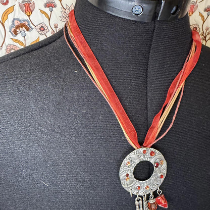 pendant necklace on rope chain string 90s y2k style with ribbon