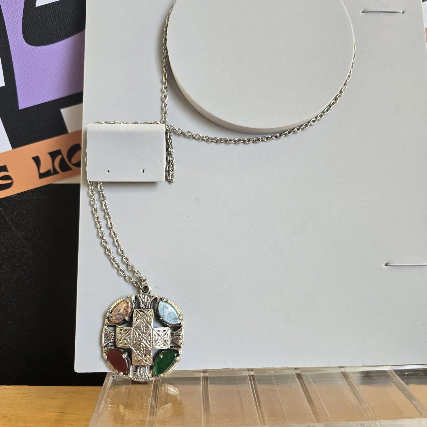 Vintage Celtic Agate Silver Necklace Real Stone Necklace On Chain