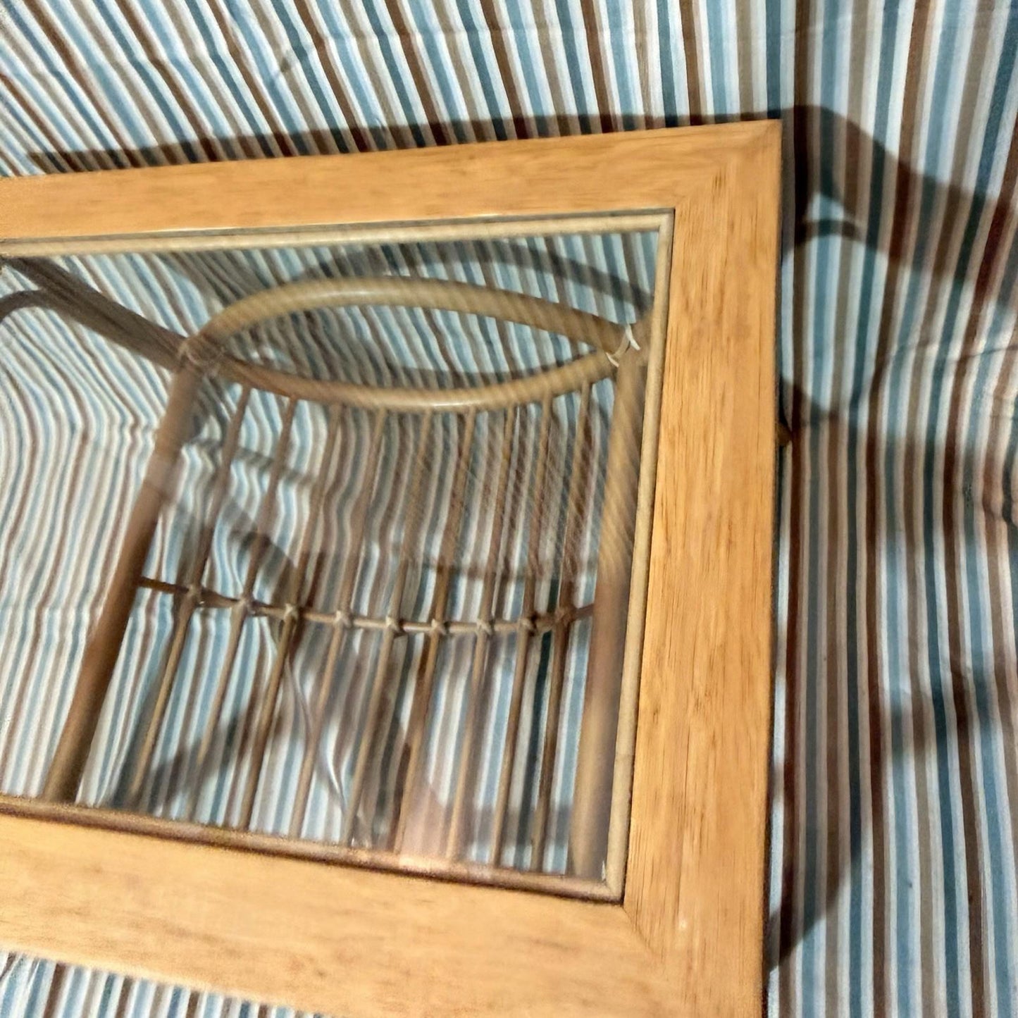 MCM Vintage Bamboo Coffee Table with Square Top and Glass 70s Retro Design