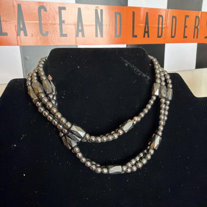 Long Magnetic Hematite & Pink Cats Eye Beaded Necklace Wrap Bracelet