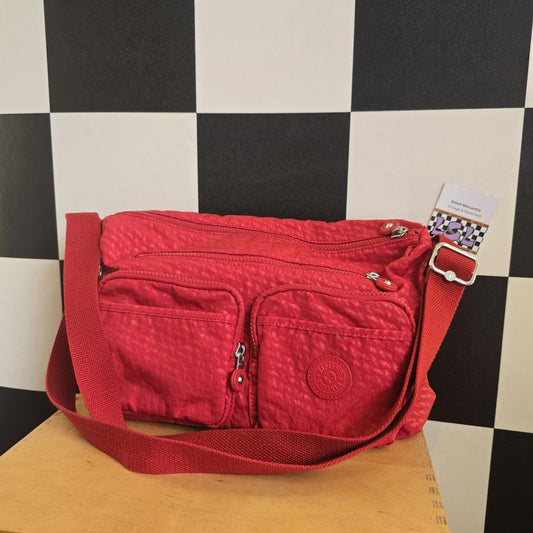 Kipling Red Tote Bag Original Adjustable Handle Nylon Canvas Fab Quality