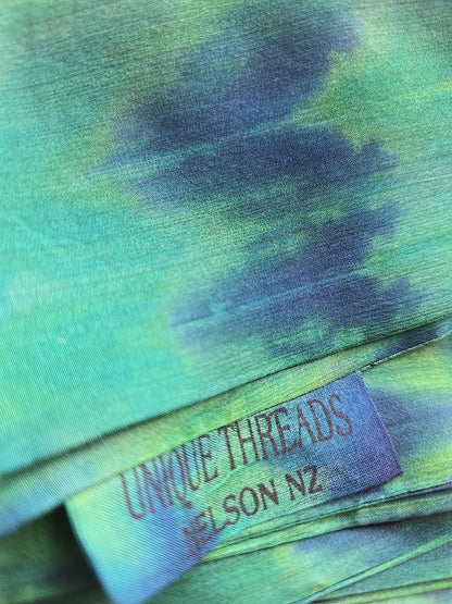 100% Silk Vintage Made In NZ Scarfe Brand New Green and Blue Abstract Design