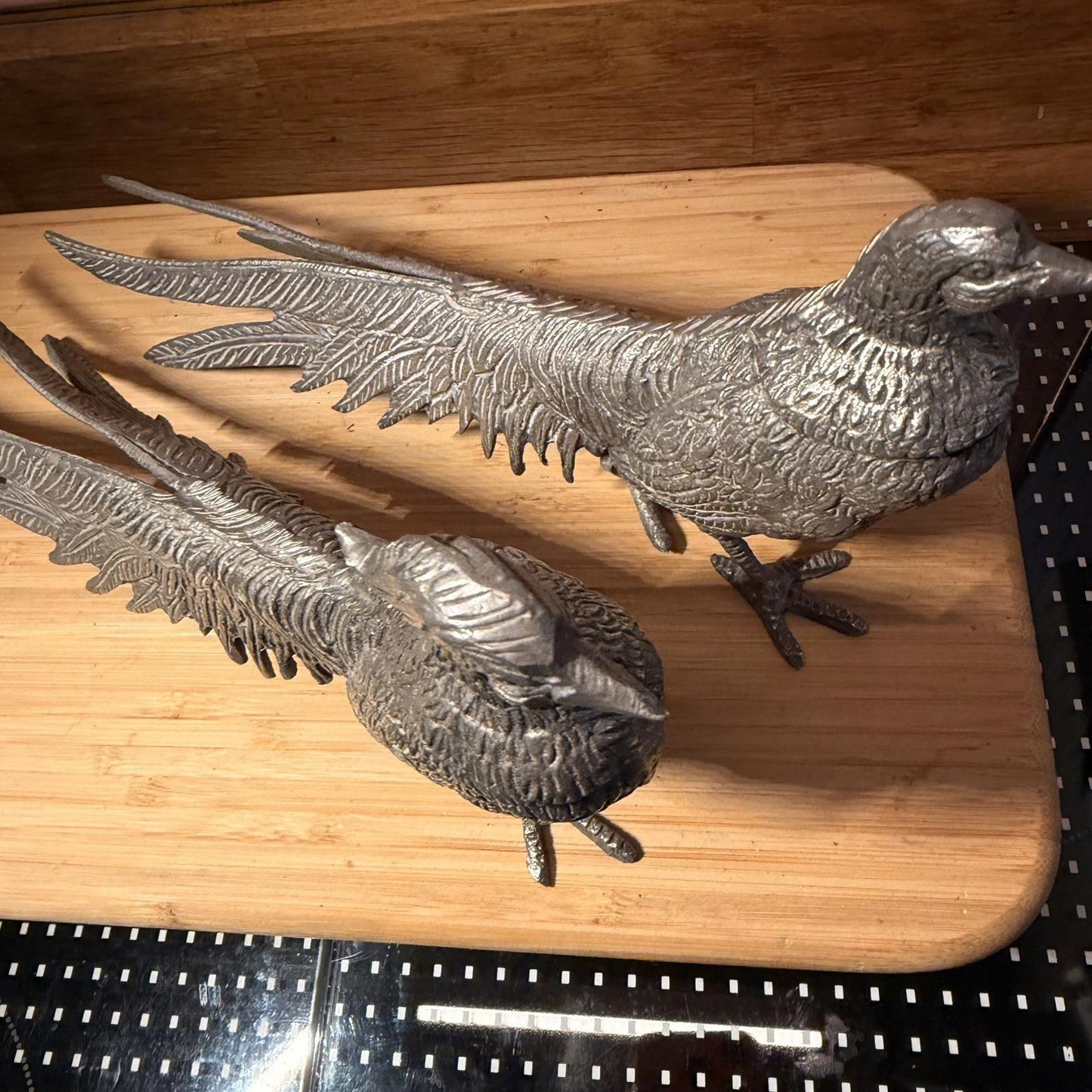 Vintage Alpaca Silver plated Italy Pair of Pheasants 13.3" & 12.5" Art Figurine