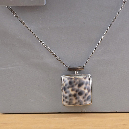 Vintage Chain Unique Printed  Shell Pendant 925 Sterling Silver Necklace vintage
