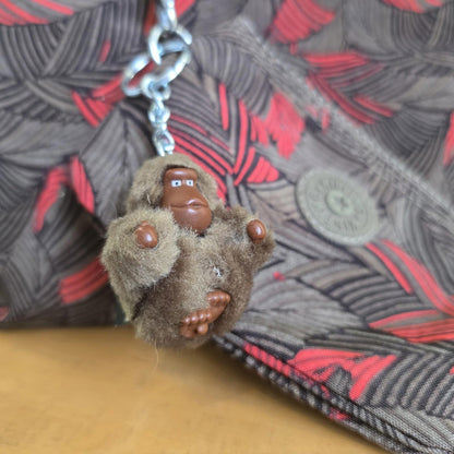 Kipling Bag with Monkey Charm Complete Set and Purse  Brown  and Coral Pattern