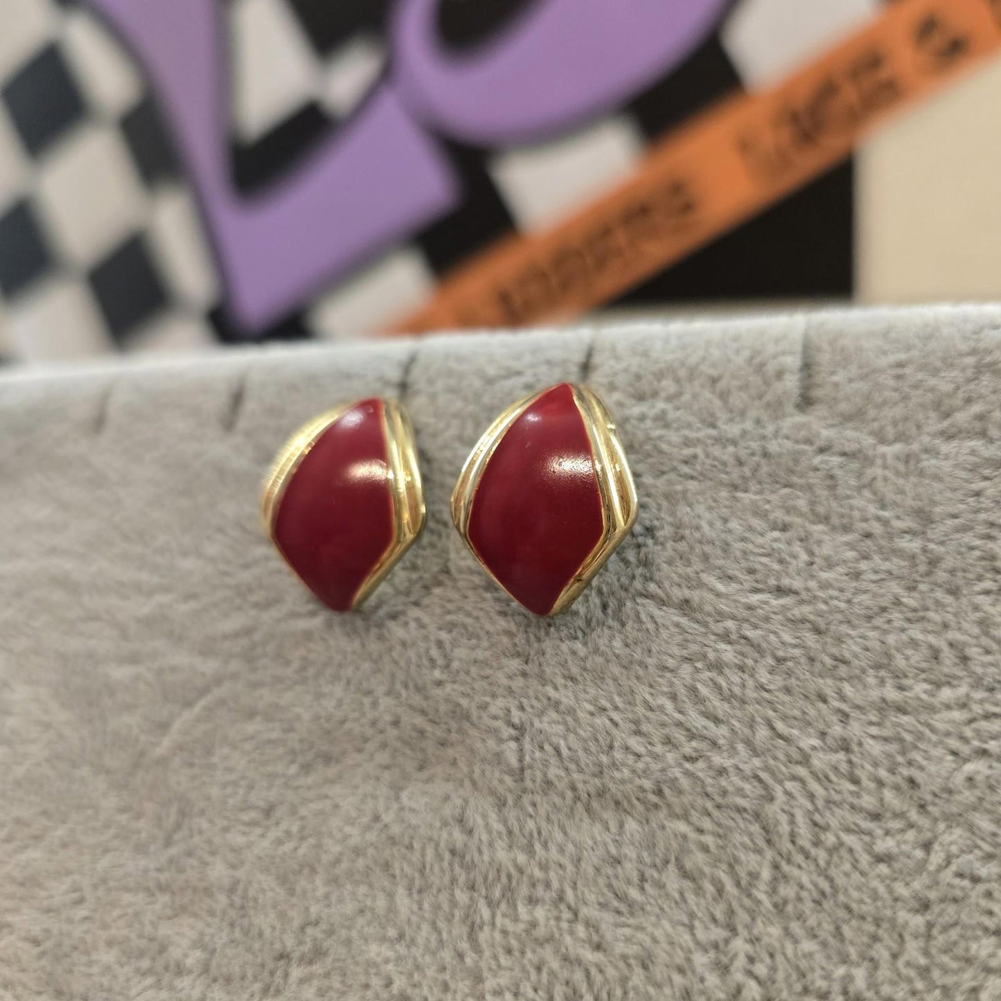 1980s Vintage Gold and Red Statement Earrings Costume Jewellery